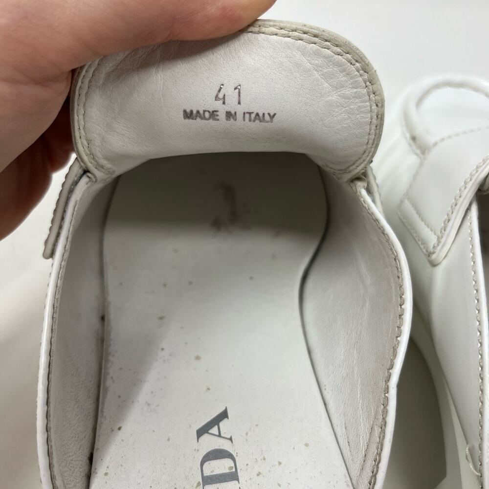 Prada Spazzolato Brushed Leather White Triangle Logo Mules  Size 41 - Picture 6 of 8